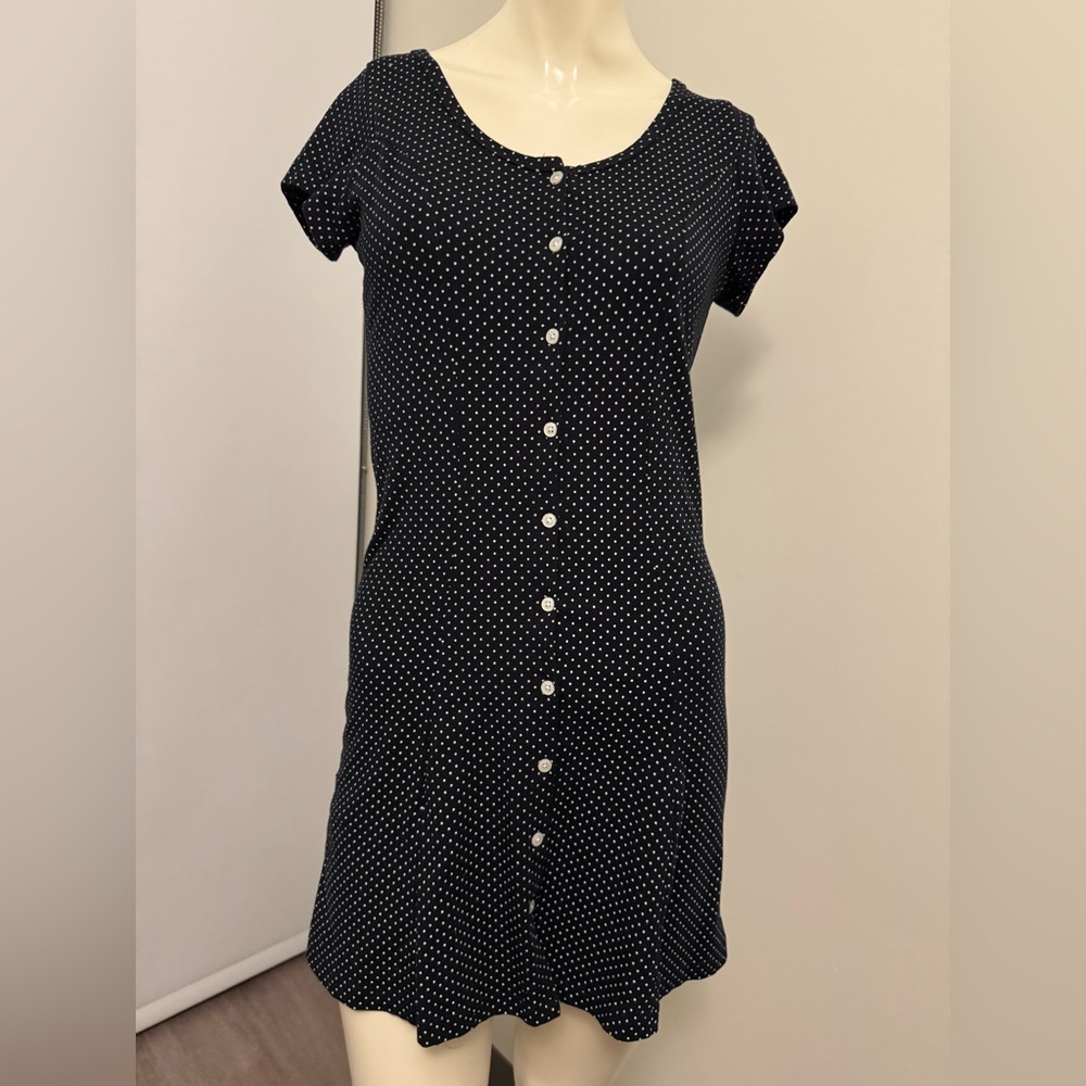 Brandy Melville navy pokadot button down dress
